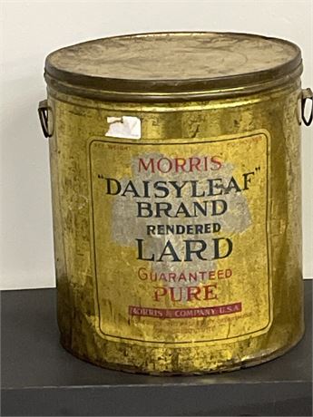 Vintage Diasy Leaf Brand Lard Can w/ Lid, 12" dia.,14" tall