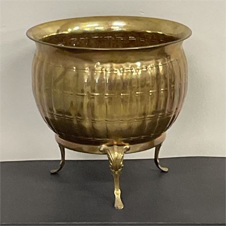 Round Brass Footed Pot, 14" dia x 13" tall