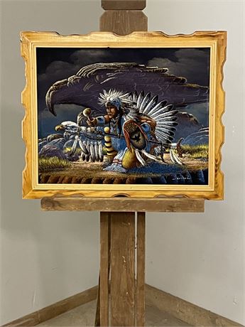 Framed Velvet Shaman/Medicine Man Painting, 23x19