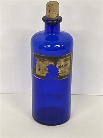 Antique Blue Corked Pepermint Bottle