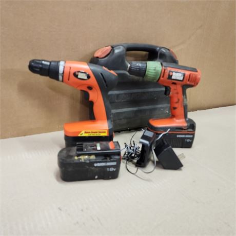 Cordless Drill Pair w/ Batteries & Charger