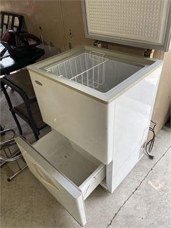 Small freezer with pull out drawer on bottom… Works