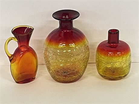 Red & Yellow Glass Vase Trio