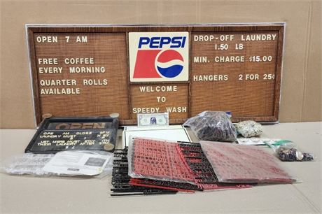 Vintage Pepsi Reader Board Sign, Letters, Plus Extras - 48x20