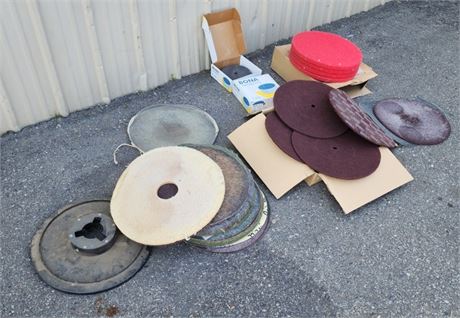 Assorted Commercial Floor Refinishng Pads & Tote - 16" Diameter