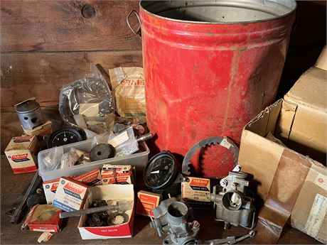 2 Five Gallon Tins of Vintage Motorcycle Parts