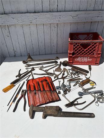 Milk Crate Filled with a Bunch of Vintage Tools