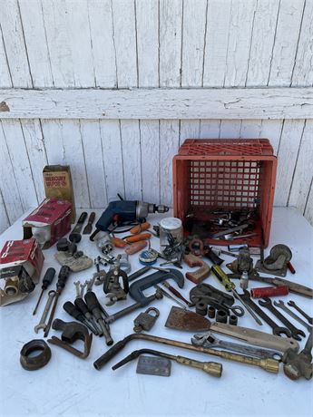 Old Milk Crate Filled With Vintage Tools