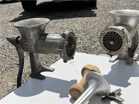 Two Vintage Hand Crank Meat Grinders