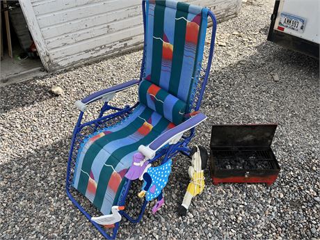 Nice Lounge Chair & Portable Toolbox Sized Charcoal Grill