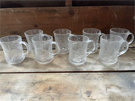 Glassware-Highlighted by Set of 8 Raised Flower Pattern Clear Glass Mugs