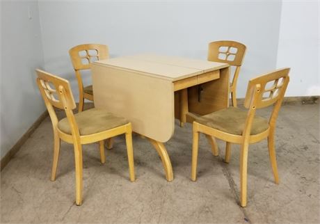 Vintage Blonde Leaved Table w/ Richardson Chairs - 58x35 & 82x35