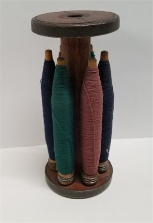Antique Yarn Spool Holder w/ Full Spools