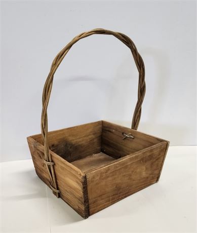 Vintage Wood Basket w/ Woven Handle
