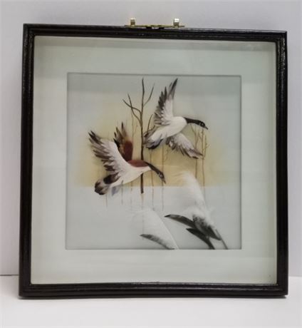 Very Cool Framed Relief Geese Wall Hanger w/ Feathers