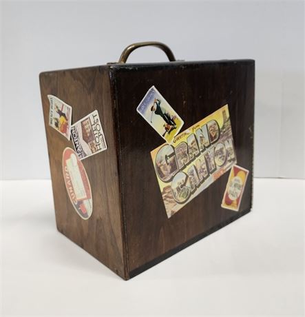 Wood Case w/ Stickers and Compartments - 6x9x9