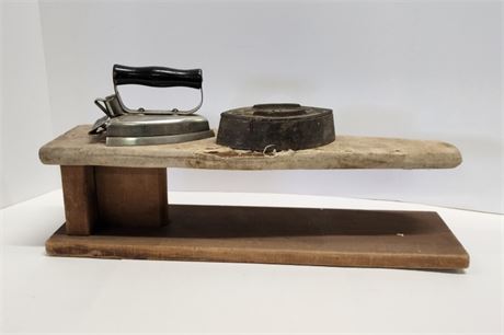 Antique Ironing Board & Iron Pair