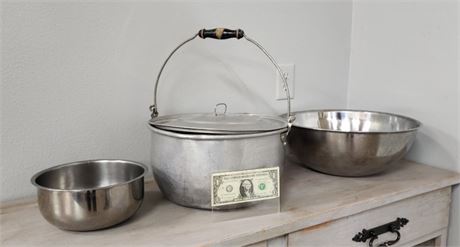 Canning Pot (15") & Stainless Mixing Bowl Pair - 14" & 9"