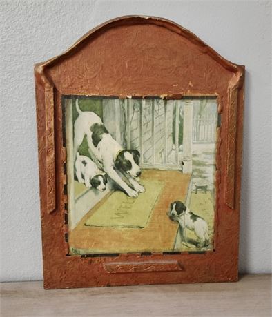 Antique Dog & Pups Original Painting w/ Frame by Davis - 12x16