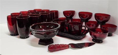 Vintage Cape Cod Ruby Glass Set - 27pcs.