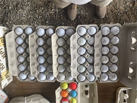 Five dozen white golf balls
