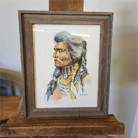 Framed & Signed Native American Portrait - 14x17