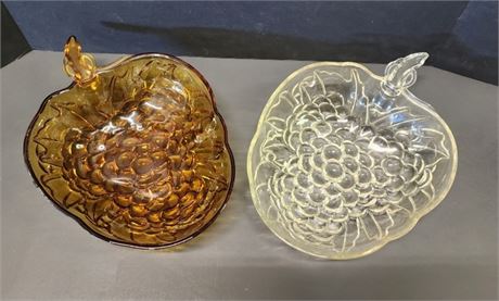 Vintage Amber & Clear Glass Fruit Bowl Pair