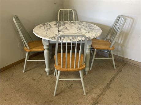 Marble Top Dining Room Table Set - 46" Diameter