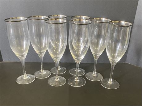 Vintage Fluted Glass Set w/ Gold Rim