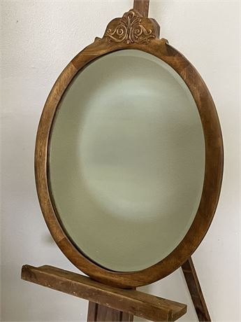 Antique Oak Framed Beveled Mirror - 22x29