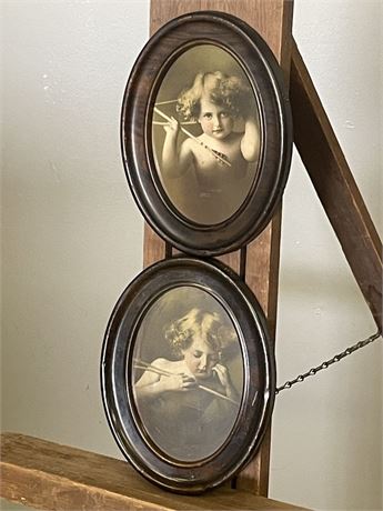 7x9 Framed Vintage Oval Cupids Copyright 1897