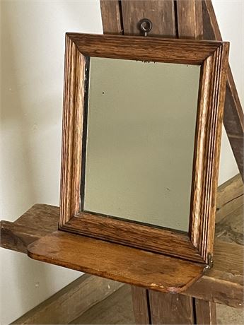 Vintage Oak Frame Shelf Mirror - 9x11 - 4" Shelf