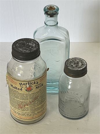 Vintage Malted Milk Glass Bottle Trio