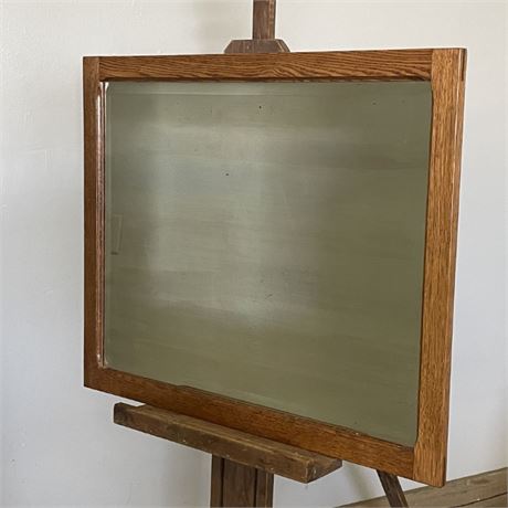 Vintage Oak Framed Beveled Mirror - 27x33