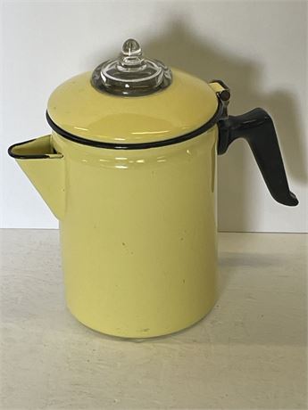 Small Vintage Yellow Enamel Coffee Pot