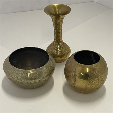 Vintage Brass Bowl & Vase Trio