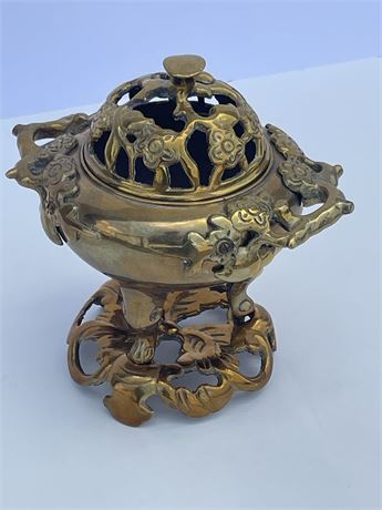 Very Cool Vintage Brass Incense Burner with Stand