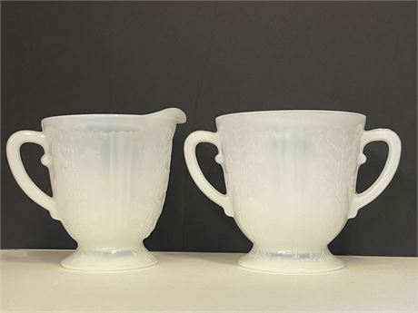 Cool Vintage Milk Glass Cream Pitcher & Sugar Bowl