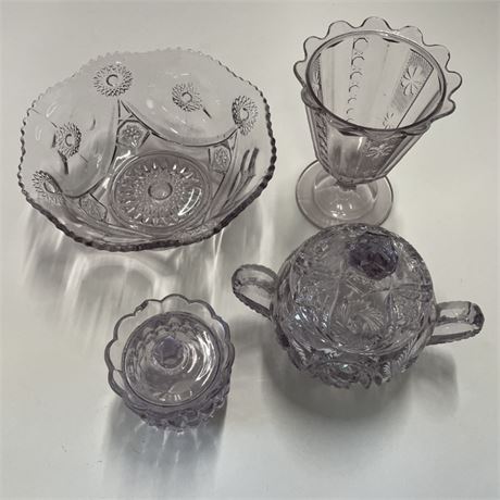 Vintage Purple Pressed & Etched Glass Foursome