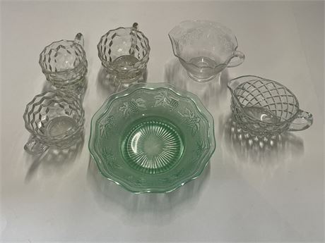 Assorted Glass Cream Pitchers & Sugarbowls