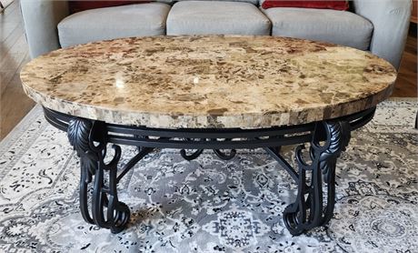 Grantite Laminated Oval Coffee Table w/ Ornate Design Legs - 47x20x31