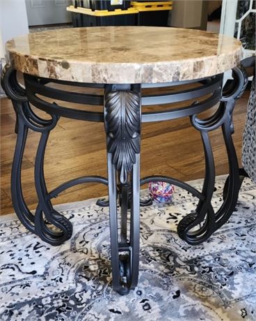 Grantite Laminated Round Accent Table w/ Ornate Design Legs - 23x25