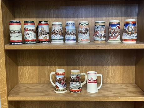 Collectible Budweiser Clydesdale Holiday Beer Steins