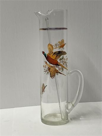 Cool Vintage Fire-King Pheasant Martini Pitcher with Glass Stirrer...13" Tall