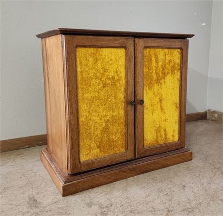 Vintage Wood Cabinet with Fabric Panel Doors...28x16x27