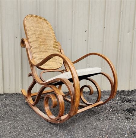 Rocking Chair with Rattan Back