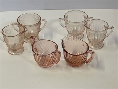 3-Matching Antique Depression Glass Crewam Pitcher & Sugar Bowl Sets