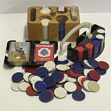 Vintage Poker Chip & Card Set Pair