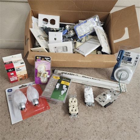 Box Full of Assorted Electrical Supplies