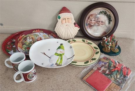 Assorted Holiday Decor - Plates, Mugs, Gift Bags, + Other Misc.